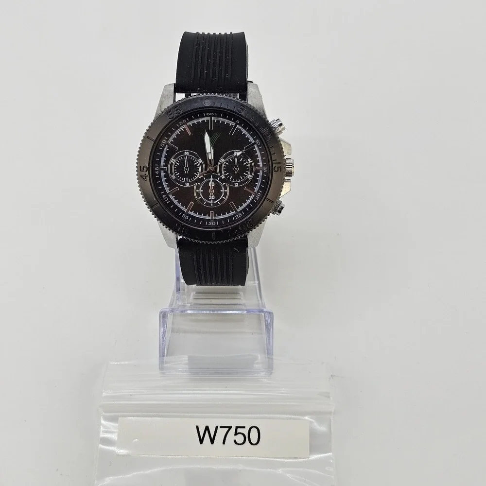 Men's Analog Watch 46MM Black Dial Black Plastic Bands New Battery